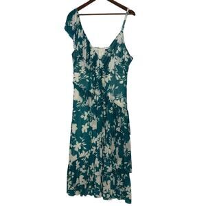 Torrid 2 Floral Ruffle Midi Dress One Shoulder Green White Tropical Summer Sheer